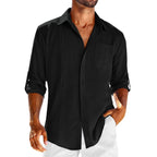 Exclusive Men's Casual Long Sleeve Shirt with Lace Polo Collar — Apricot — Size L — Detail View