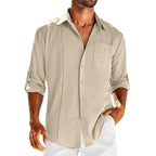 Exclusive Men's Casual Long Sleeve Shirt with Lace Polo Collar — Apricot — Size L — Alternate View 7