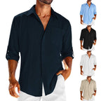 Exclusive Men's Casual Long Sleeve Shirt with Lace Polo Collar — Apricot — Size L — Front View