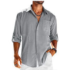 Exclusive Men's Casual Long Sleeve Shirt with Lace Polo Collar — Apricot — Size L — Top View