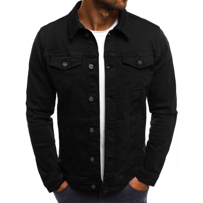 Exclusive Casual Men Jacket Denim Button Shirt — Black — Size 3XL — Side View