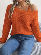 Exclusive Casual Metal Buckle Patchwork Sweater — White — Size S — Alternate View 7