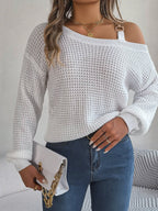 Exclusive Casual Metal Buckle Patchwork Sweater — White — Size S — Back View