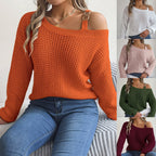 Exclusive Casual Metal Buckle Patchwork Sweater — White — Size S — Front View