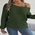 Exclusive Casual Metal Buckle Patchwork Sweater — White — Size S — Alternate View 10