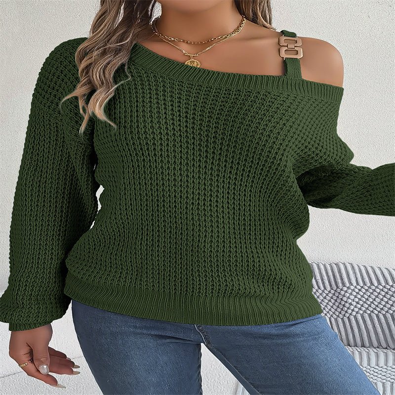 Exclusive Casual Metal Buckle Patchwork Sweater — White — Size S — Alternate View 10