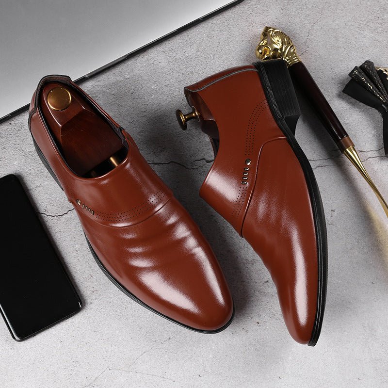 Exclusive Casual Pointed Toe Shoes | Stylish & Comfortable — Brown — Size Glossy — Width 48 — Top View