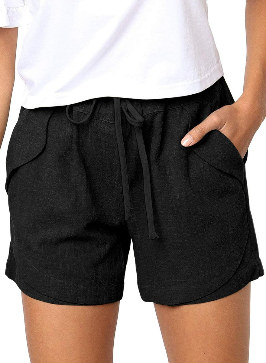 Exclusive Casual Tencel High Waist Tie Loose Wide Leg Short — Khaki — Size S — Top View