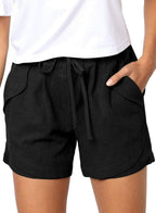 Exclusive Casual Tencel High Waist Tie Loose Wide Leg Short — Khaki — Size S — Top View