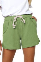Exclusive Casual Tencel High Waist Tie Loose Wide Leg Short — Khaki — Size S — Back View