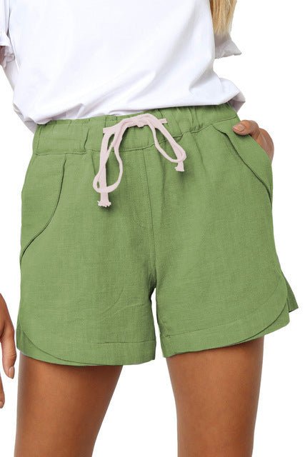 Exclusive Casual Tencel High Waist Tie Loose Wide Leg Short — Khaki — Size S — Back View