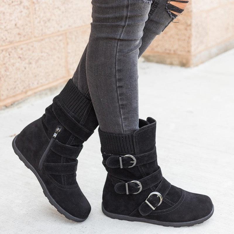 Exclusive Casual Winter Boots Strap Buckle Shoes — Black — Size 35 — Top View