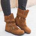 Exclusive Casual Winter Boots Strap Buckle Shoes — Black — Size 35 — Front View