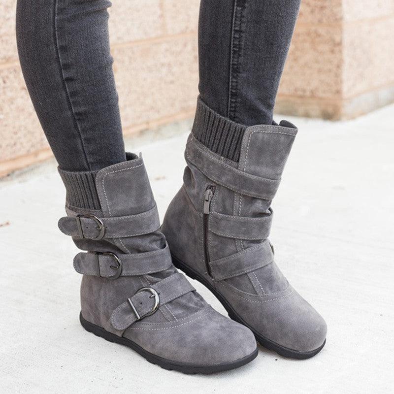 Exclusive Casual Winter Boots Strap Buckle Shoes — Black — Size 35 — Back View