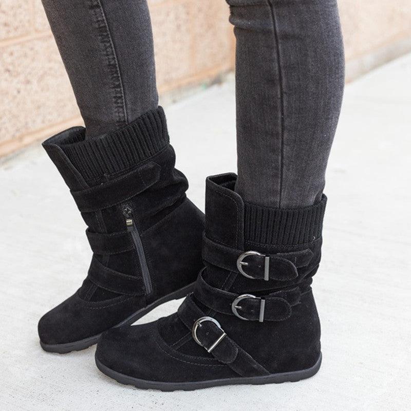 Exclusive Casual Winter Boots Strap Buckle Shoes — Black — Size 35 — Side View