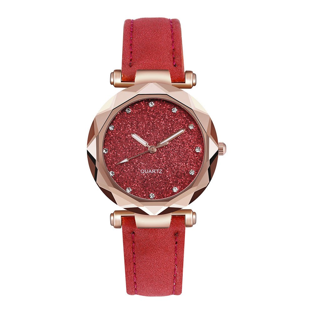 Exclusive Casual Women Romantic Starry Sky Wrist Watch — Red — Detail View