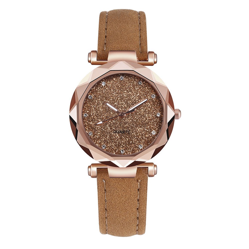Exclusive Casual Women Romantic Starry Sky Wrist Watch — Red — Top View