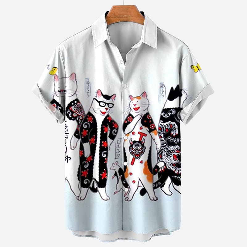 Exclusive Cat Pattern Men's Shirt — Cat — Size 2XL — Front View