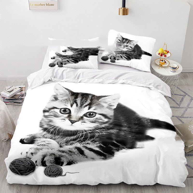 Exclusive Cat Series 3d Digital Printed Quilt Cover Three-piece Set — cat — Size 200x230cm — Top View
