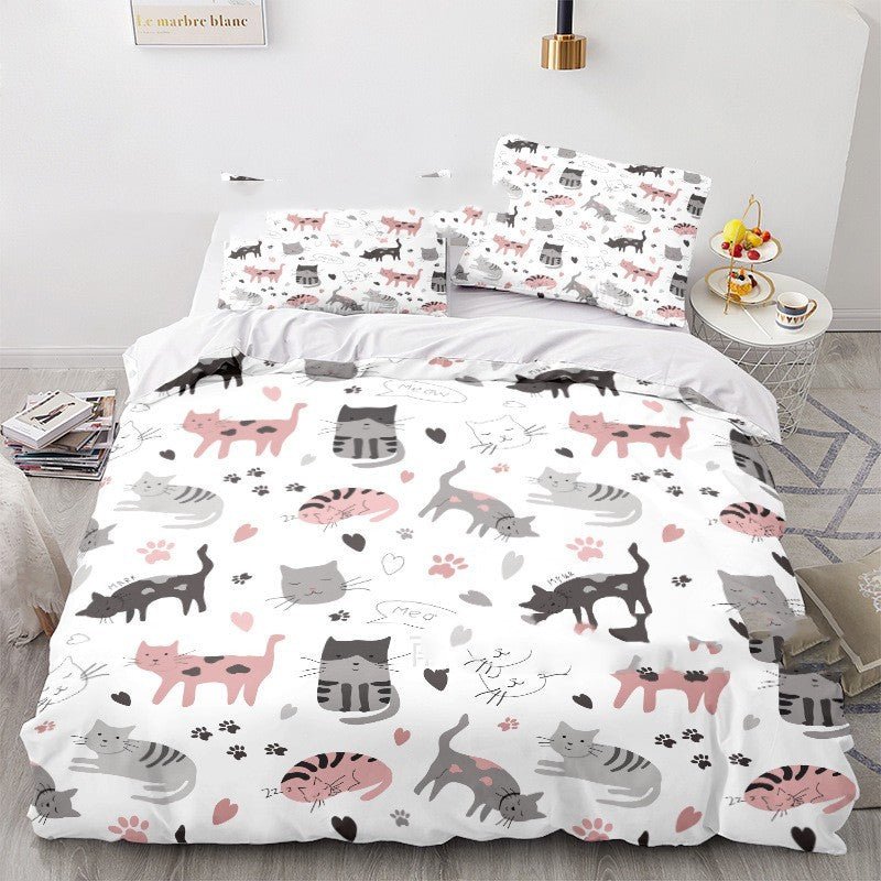 Exclusive Cat Series 3d Digital Printed Quilt Cover Three-piece Set — cat — Size 200x230cm — Front View