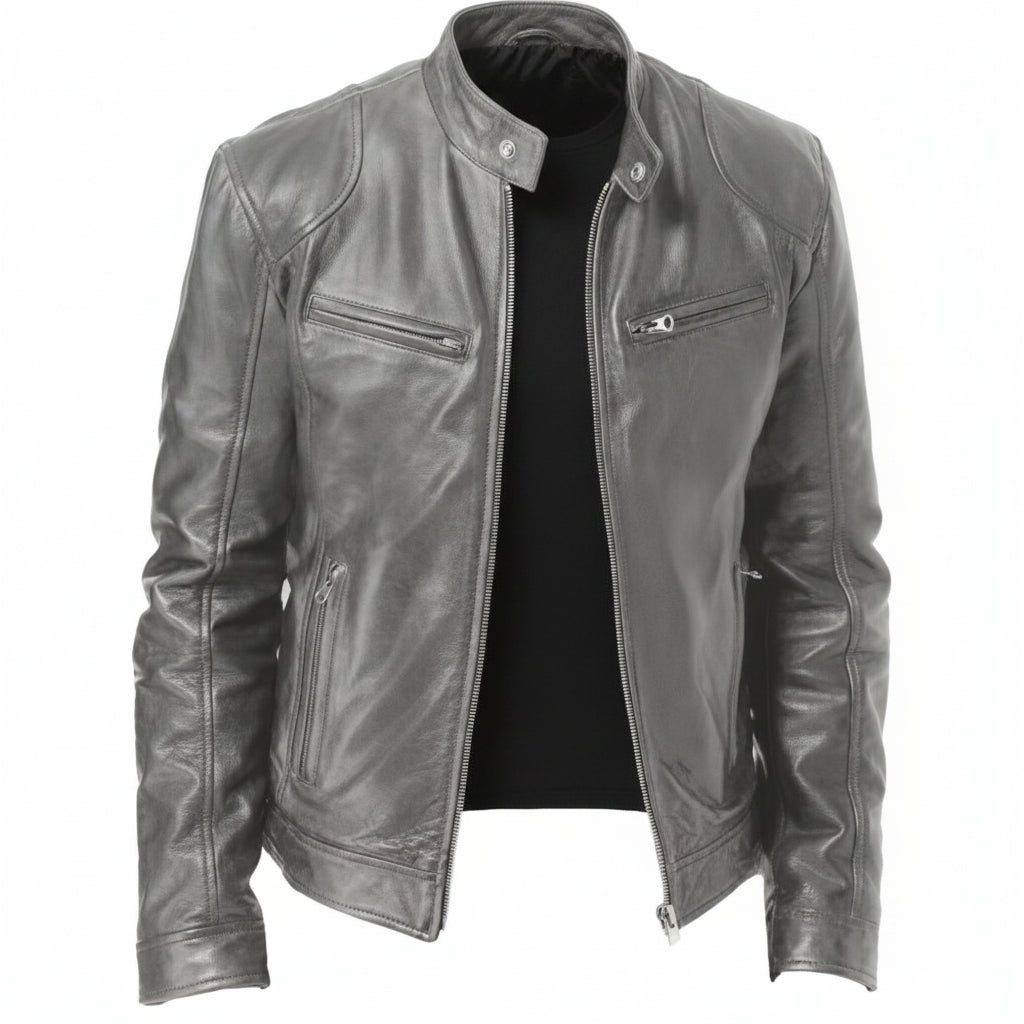 Exclusive Men's PU Leather Jacket ? Zip-Up Cardigan Style with Patch Pockets ? Khaki ? Size S ? Alternate View 12