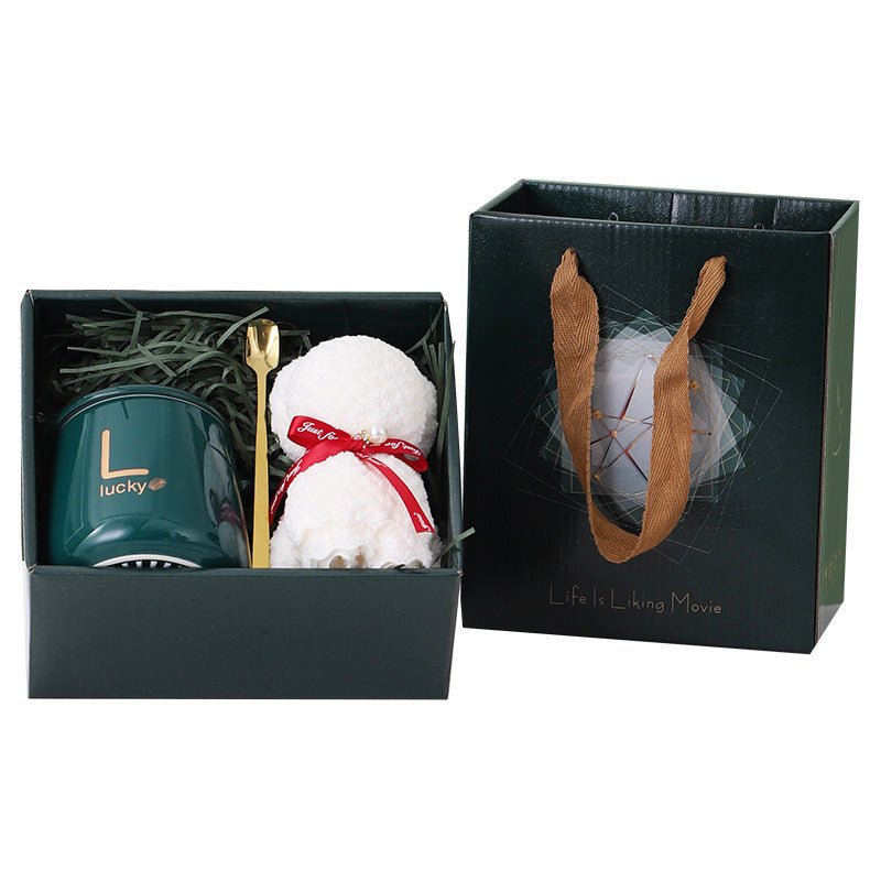 Exclusive Ceramic Cup Gift Box | Elegant & Practical Gift Set — Towel Bear Dark Green Suit — Size 375ml — Top View
