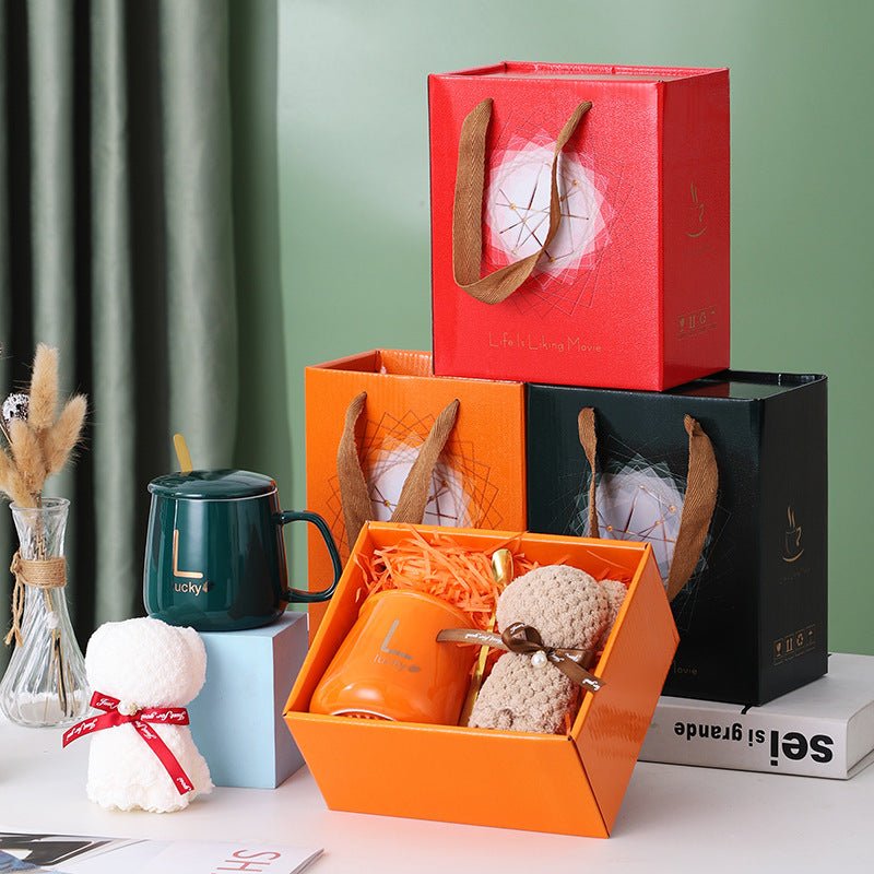 Exclusive Ceramic Cup Gift Box | Elegant & Practical Gift Set — Towel Bear Dark Green Suit — Size 375ml — Back View