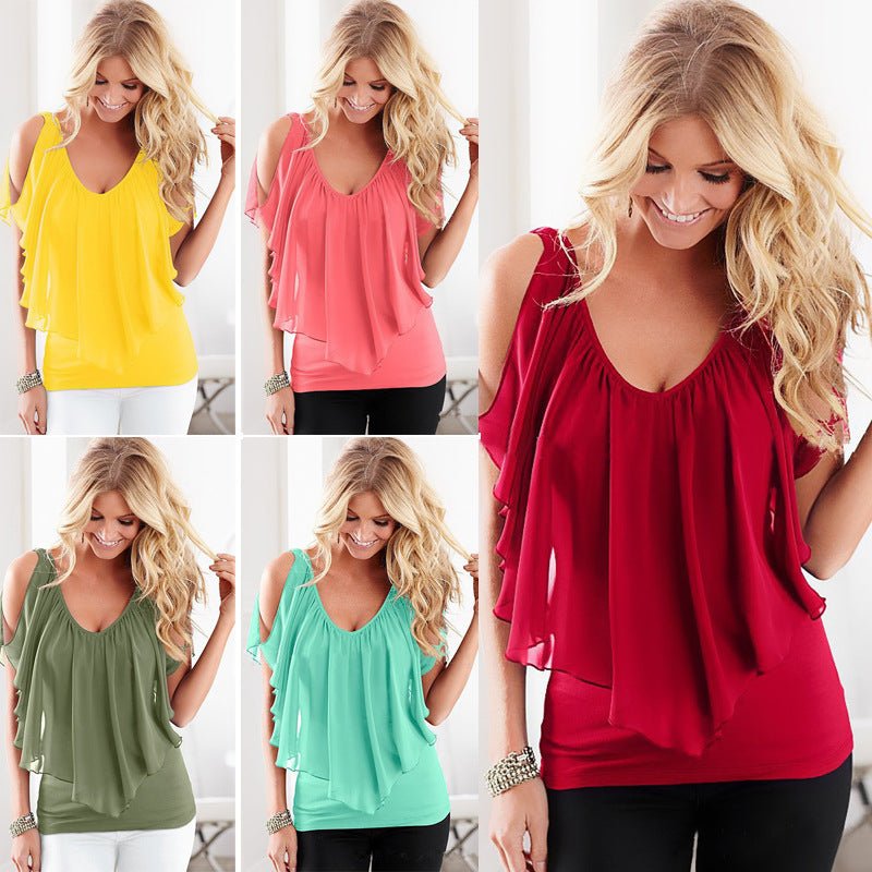 Exclusive Chiffon Bat Sleeve Stitching T-Shirt Top — Green — Size XXL — Front View