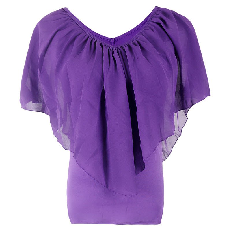 Exclusive Chiffon Bat Sleeve Stitching T-Shirt Top — Green — Size XXL — Side View