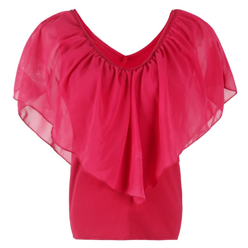 Exclusive Chiffon Bat Sleeve Stitching T-Shirt Top — Green — Size XXL — Detail View
