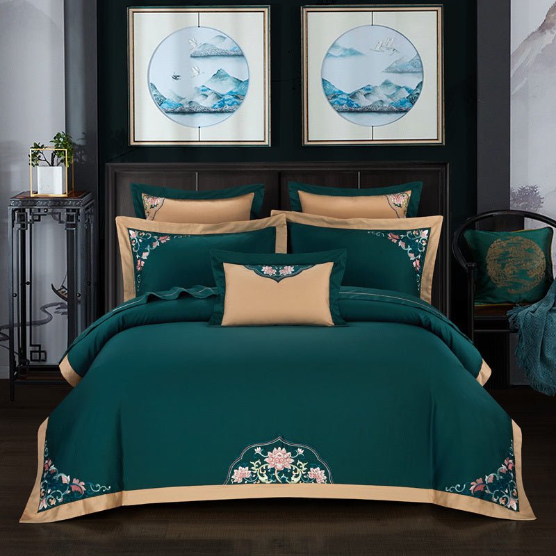 Exclusive Chinese national style bedding — Green — Size 220x240cm — Back View