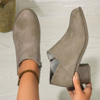 Exclusive Chunky Heel Round Toe Ankle Boots — Blue — Size 36. — Lifestyle View