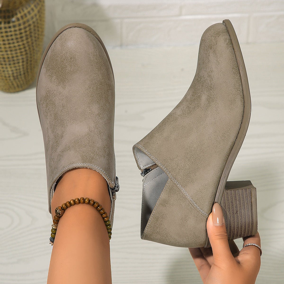 Exclusive Chunky Heel Round Toe Ankle Boots — Blue — Size 36. — Lifestyle View