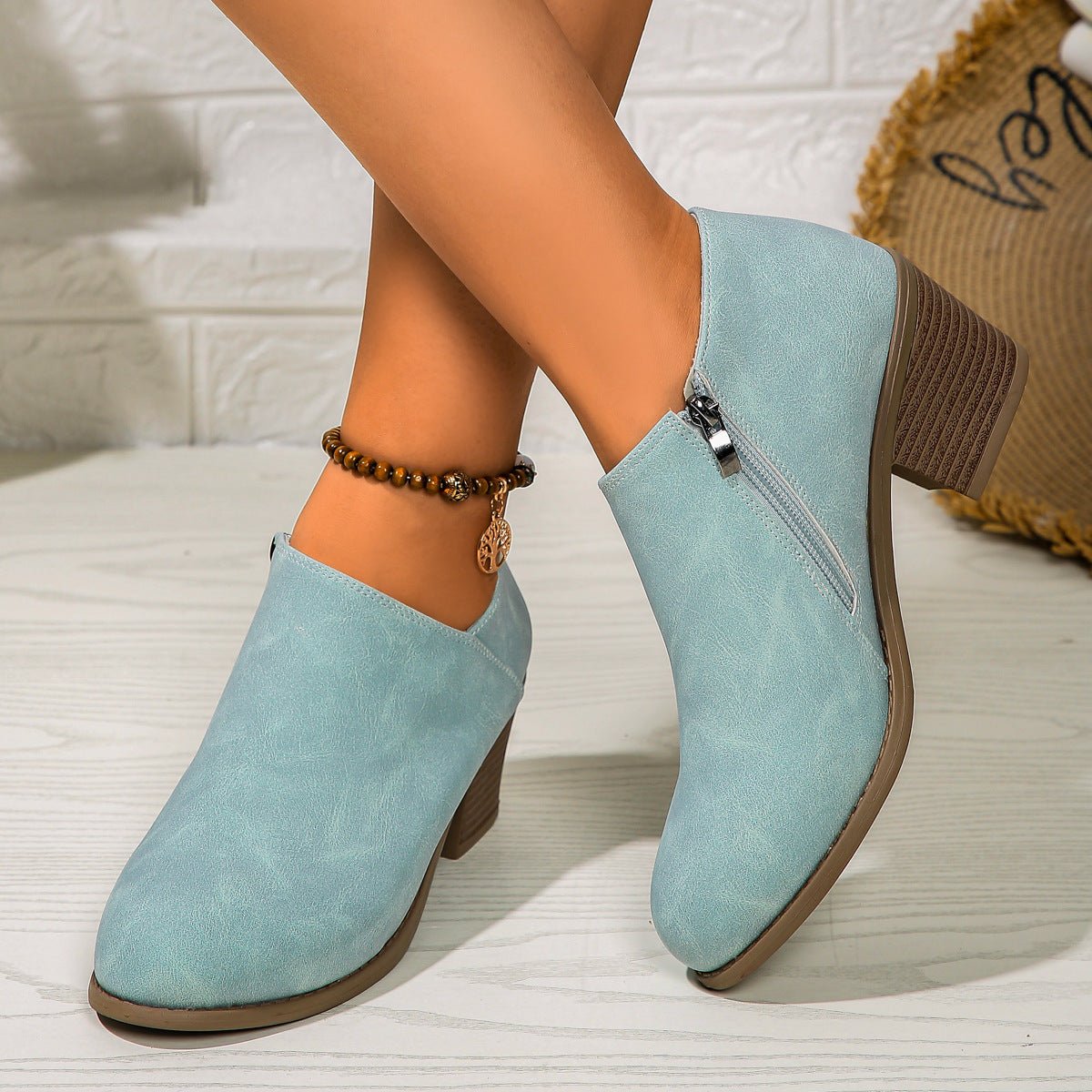 Exclusive Chunky Heel Round Toe Ankle Boots — Blue — Size 36. — Alternate View 7