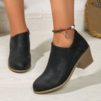 Exclusive Chunky Heel Round Toe Ankle Boots — Blue — Size 36. — Back View