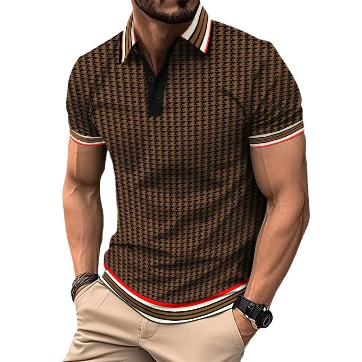 Exclusive Color Block Button Short Sleeve T-shirt Top — Yellow — Size S — Detail View