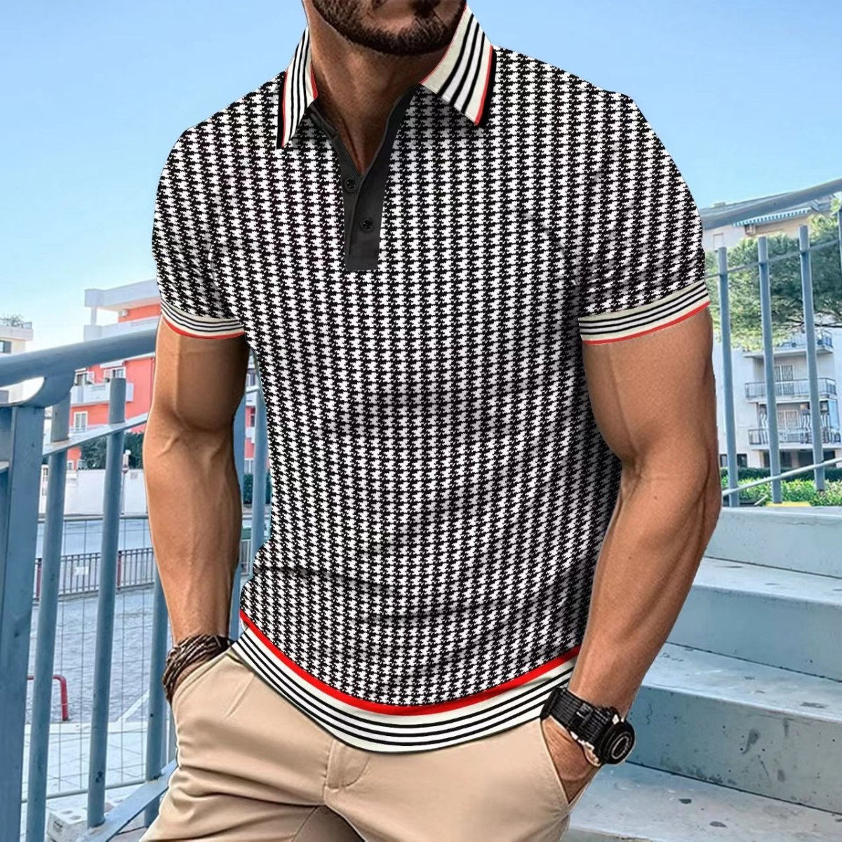 Exclusive Color Block Button Short Sleeve T-shirt Top — Yellow — Size S — Front View