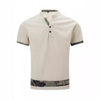 Exclusive Color Stitching Stand-collar Short Sleeve Button Fashion — White — Size S — Top View