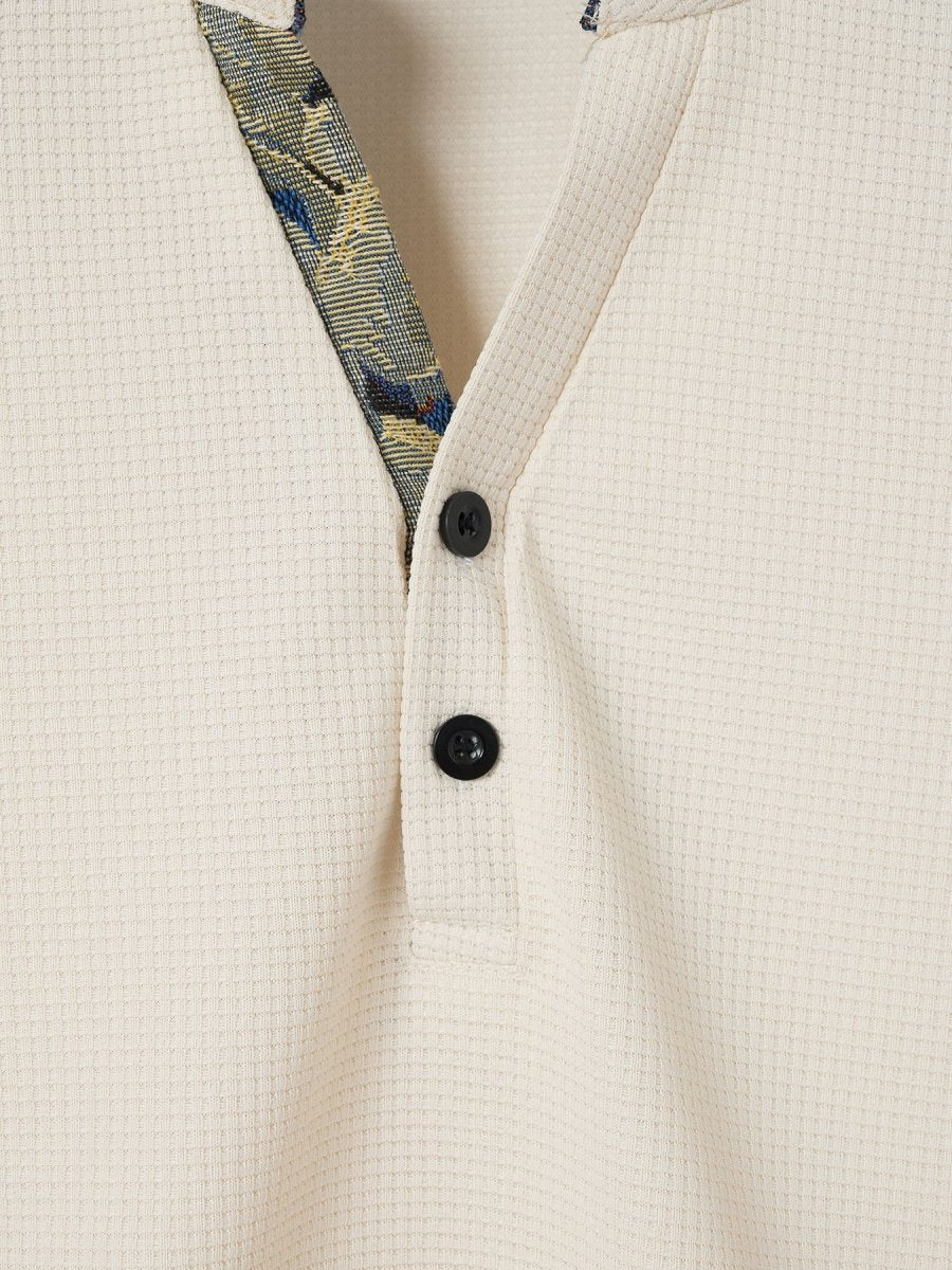 Exclusive Color Stitching Stand-collar Short Sleeve Button Fashion — White — Size S — Alternate View 12