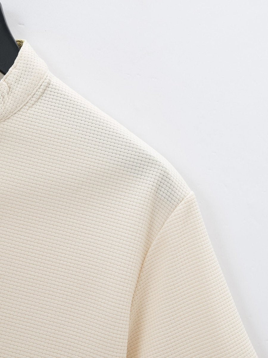 Exclusive Color Stitching Stand-collar Short Sleeve Button Fashion — White — Size S — Alternate View 11
