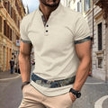 Exclusive Color Stitching Stand-collar Short Sleeve Button Fashion — White — Size S — Front View