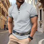 Exclusive Color Stitching Stand-collar Short Sleeve Button Fashion — White — Size S — Back View