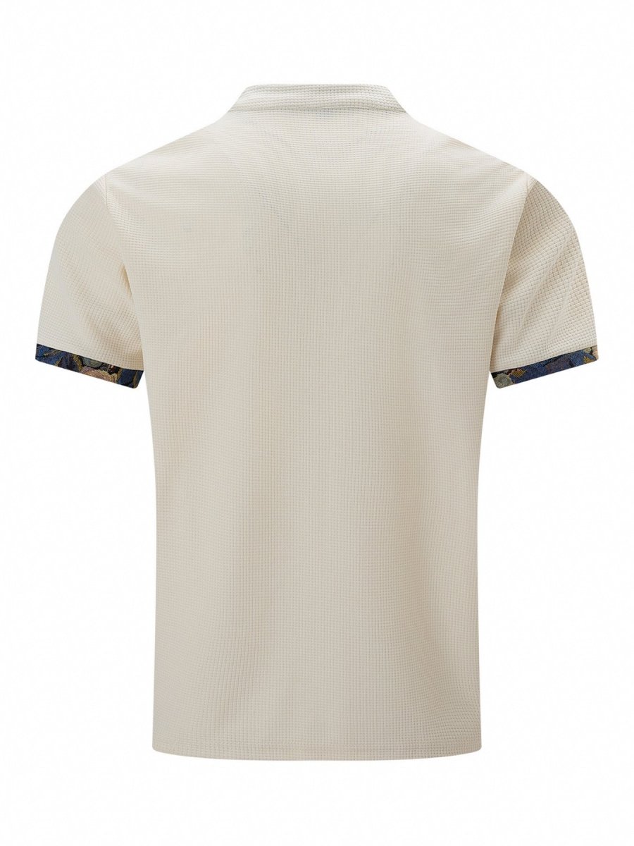 Exclusive Color Stitching Stand-collar Short Sleeve Button Fashion — White — Size S — Alternate View 9