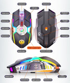 Exclusive Color Wireless Gaming RGB Rechargeable Mute Button Mouse — Grey — Side View