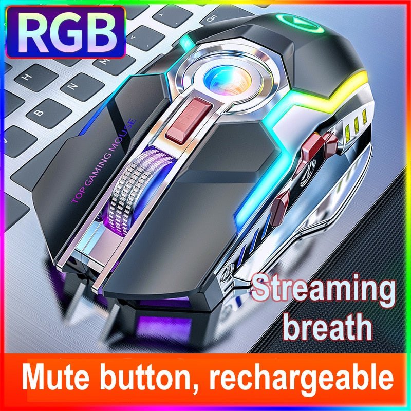 Exclusive Color Wireless Gaming RGB Rechargeable Mute Button Mouse — Grey — Alternate View 10