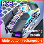 Exclusive Color Wireless Gaming RGB Rechargeable Mute Button Mouse — Grey — Alternate View 10