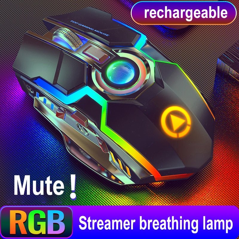 Exclusive Color Wireless Gaming RGB Rechargeable Mute Button Mouse — Grey — Alternate View 7