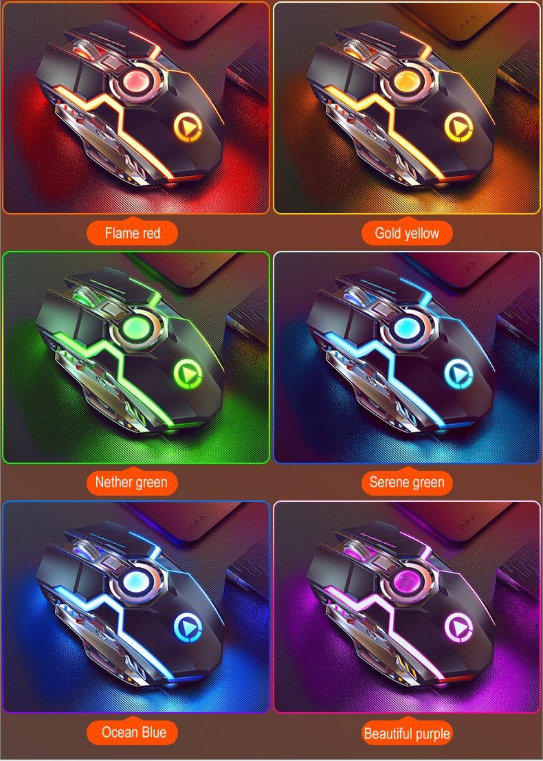 Exclusive Color Wireless Gaming RGB Rechargeable Mute Button Mouse — Grey — Alternate View 14