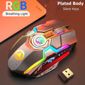 Exclusive Color Wireless Gaming RGB Rechargeable Mute Button Mouse — Grey — Front View