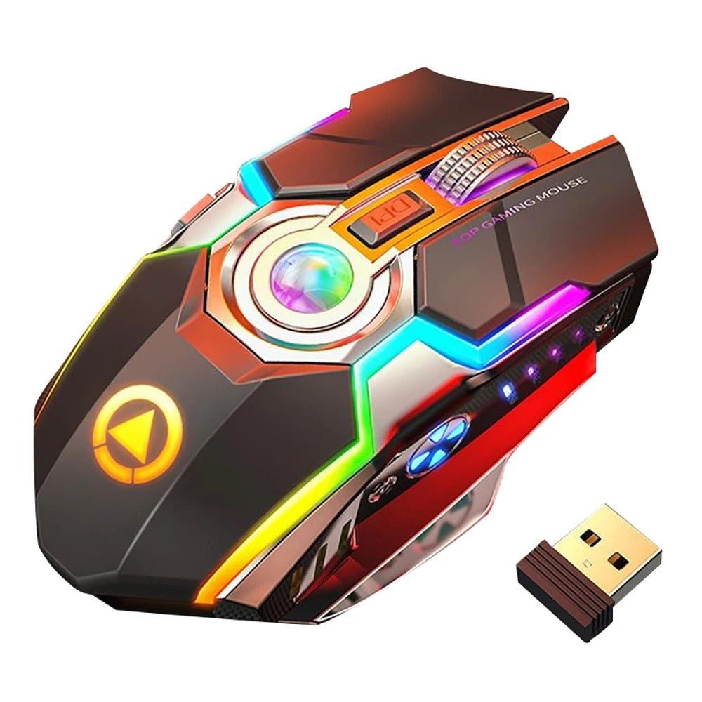 Exclusive Color Wireless Gaming RGB Rechargeable Mute Button Mouse — Grey — Top View